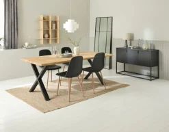 ROSLEV L200 tafel naturel eiken + 4 JONSTRUP zwart/eiken