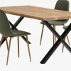 ROSLEV L200 tafel naturel eiken + 4 BISTRUP stoelen olijf