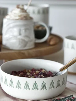 Schaal FREKI Ø16xH6cm steengoed wit en groen