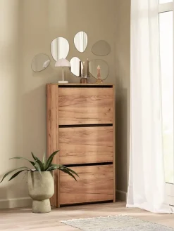 Schoenenkast KULHUSE 3 vakken naturel eiken kleur