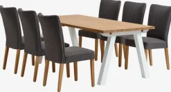 SKAGEN L200 tafel wit/eiken + 4 NORDRUP stoelen grijs