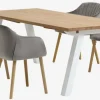 SKAGEN L200 tafel wit/eiken + 4 ADSLEV stoelen fluweel grijs