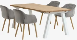 SKAGEN L200 tafel wit/eiken + 4 ADSLEV stoelen fluweel grijs