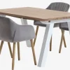 SKAGEN L150 tafel wit/eiken + 4 ADSLEV stoelen fluweel grijs