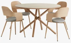 SKIBET Ø120 eiken + 4 HVIDOVRE lichtgrijs/eiken