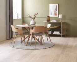 SKIBET Ø120 eiken + 4 HVIDOVRE lichtgrijs/eiken