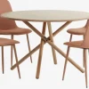 SKIBET Ø120 tafel licht eiken + 4 BISTRUP stoelen perzik