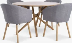 SKIBET Ø120 tafel lichtgrijs + 4 KLOSTER lichtgrijs/eiken