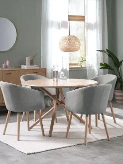 SKIBET Ø120 tafel lichtgrijs + 4 KLOSTER lichtgrijs/eiken