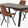 SKOVLUNDE L200 tafel donker eiken +4 HYGUM stoelen cognac