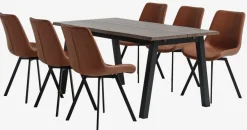 SKOVLUNDE L160 tafel donker eiken + 4 HYGUM stoelen cognac