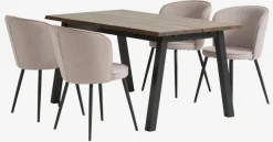 SKOVLUNDE L160 tafel donker eiken + 4 RISSKOV lichtgrijs