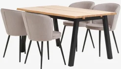 SKOVLUNDE L160 tafel naturel eiken + 4 RISSKOV lichtgrijs