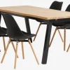 SKOVLUNDE L200 tafel naturel eiken + 4 KASTRUP stoelen zwart