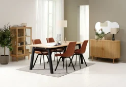 SKOVLUNDE L200 tafel naturel eiken + 4 HYGUM stoelen cognac