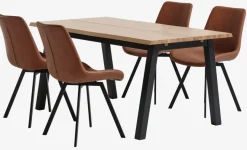 SKOVLUNDE L160 tafel naturel eik + 4 HYGUM stoelen cognac