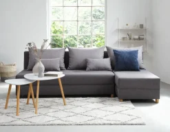 Slaapbank chaise longue HAMPEN grijze stof/eiken kleur