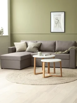 Slaapbank chaise longue MARSLEV lichtgrijze stof