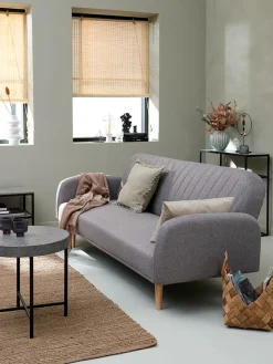 Slaapbank PARADIS lichtgrijze stof/eiken kleur