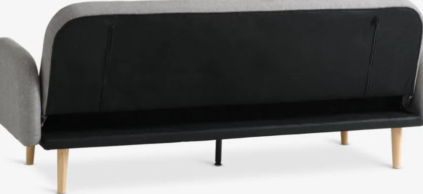 Slaapbank PARADIS lichtgrijze stof/eiken kleur