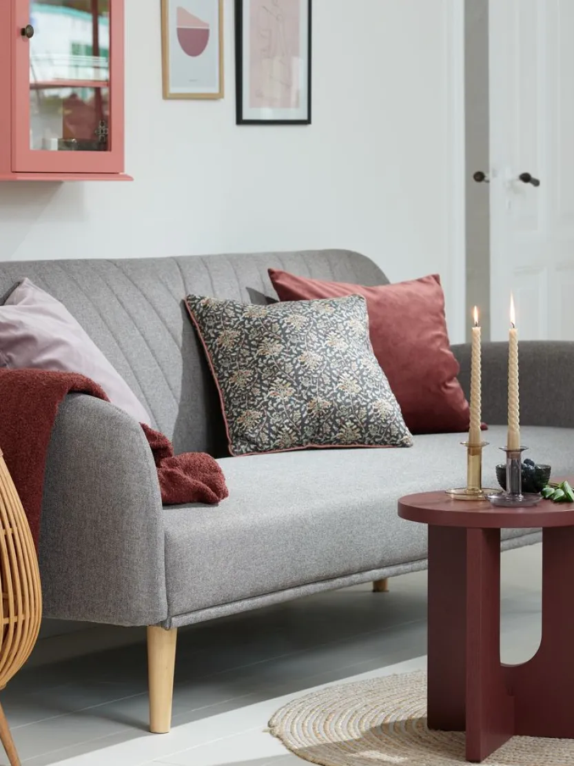 Slaapbank PARADIS lichtgrijze stof/eiken kleur