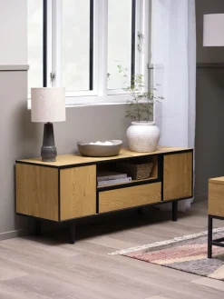 TV-meubel ODENSE 2 deuren 1 lade eiken/zwart