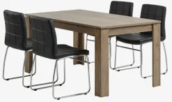 VEDDE L160 tafel wild eiken + 4 HAMMEL stoelen zwart