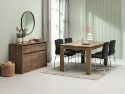 VEDDE L160 tafel wild eiken + 4 HAMMEL stoelen zwart