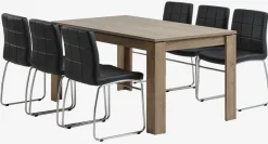 VEDDE L160 tafel wild eiken + 4 HAMMEL stoelen zwart