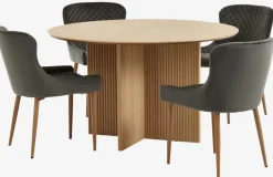 VESTERBORG Ø130 tafel eiken + 4 PEBRINGE stoelen grijs