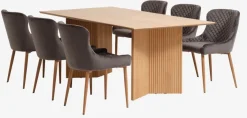 VESTERBORG L200 tafel eiken + 4 PEBRINGE fluweel grijs