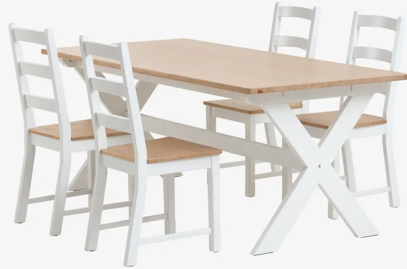 VISLINGE L190 tafel naturel + 4 VISLINGE stoelen naturel