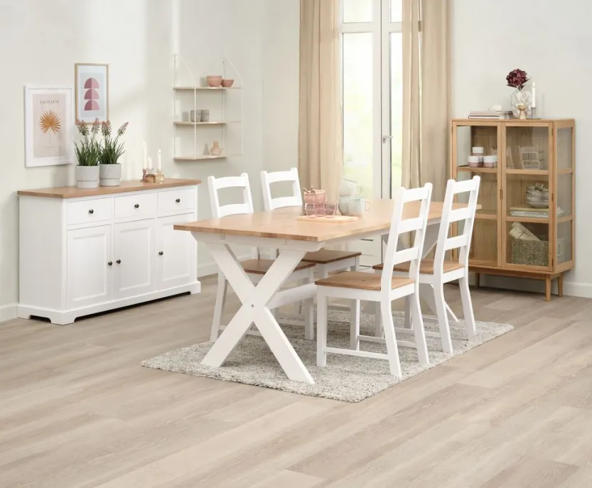 VISLINGE L190 tafel naturel + 4 VISLINGE stoelen naturel
