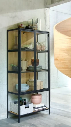 Vitrinekast TRAPPEDAL eiken/zwart