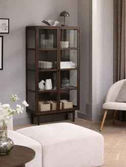 Vitrinekast VESTERBY hoog 2 deuren donker eiken