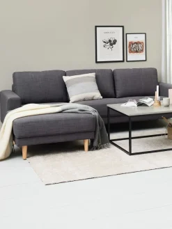 3-zitsbank EGENSE chaise longue donkergrijze stof