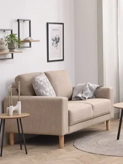 2-zitsbank EGENSE zandkleurige stof/eiken kleur