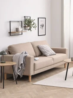 3-zitsbank EGENSE zandkleurige stof/eiken kleur